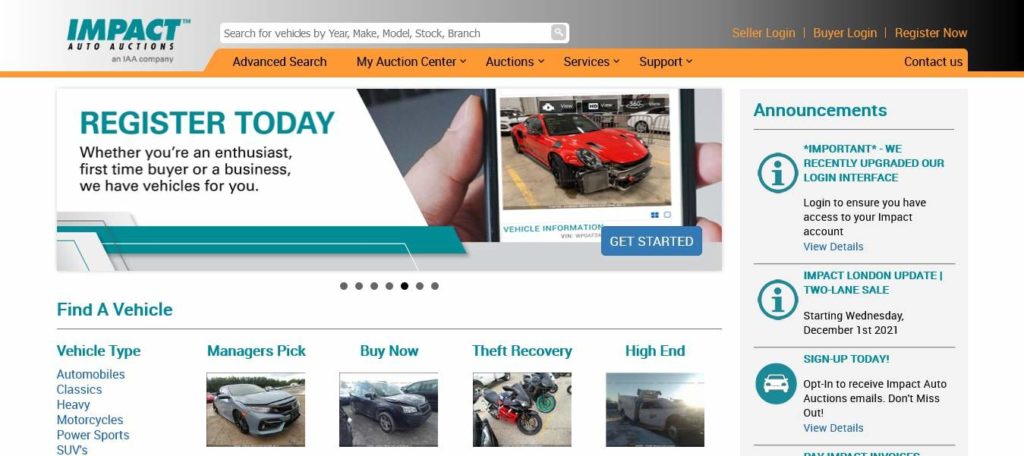 Impact Auto Auctions' Homepage