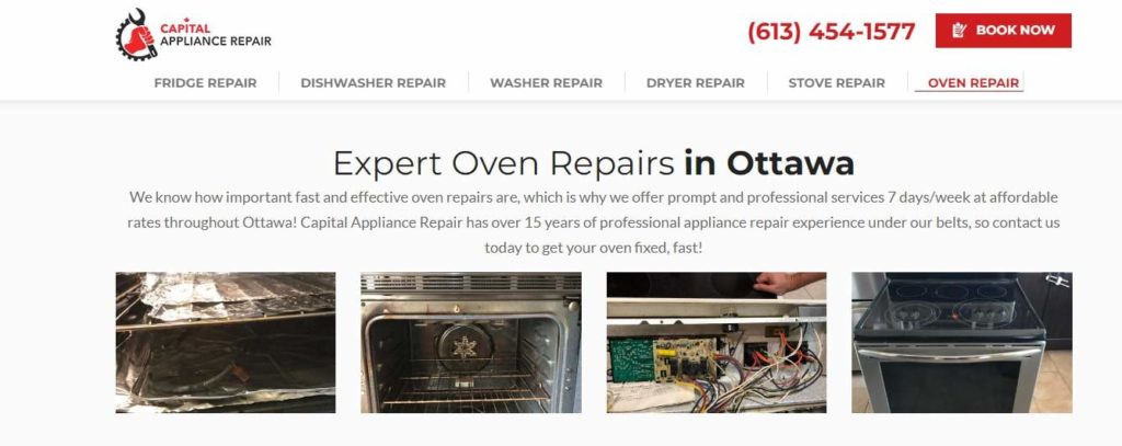 Capital Appliance Repair's homepage