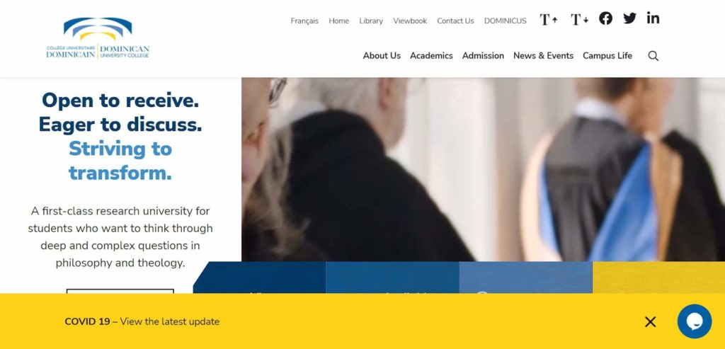 Dominican University College's homepage