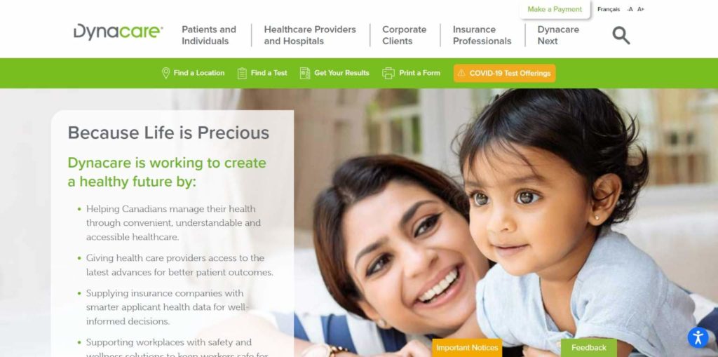 Dynacare's homepage