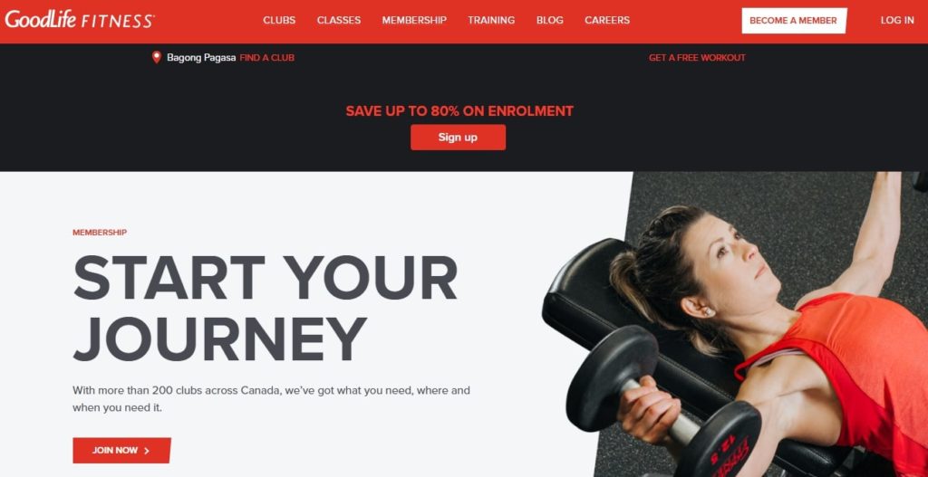 Goodlife Fitness's homepage