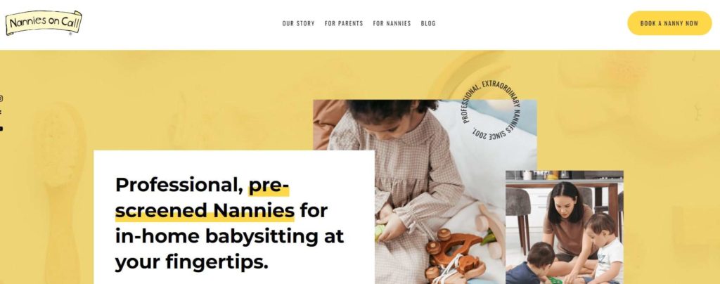 Nannies on Call's homepage