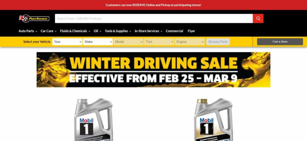 PartSource Car Parts & Accessories homepage