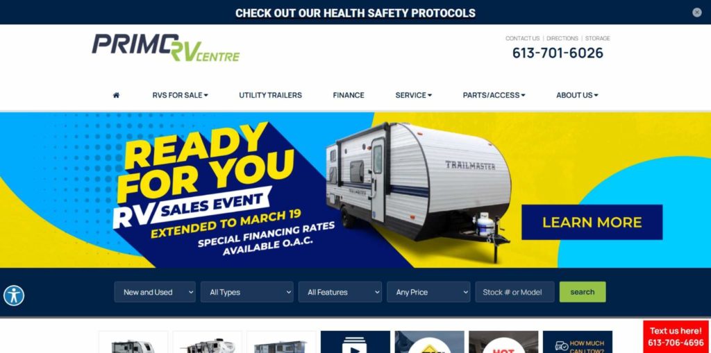 Primo RV Centre's homepage