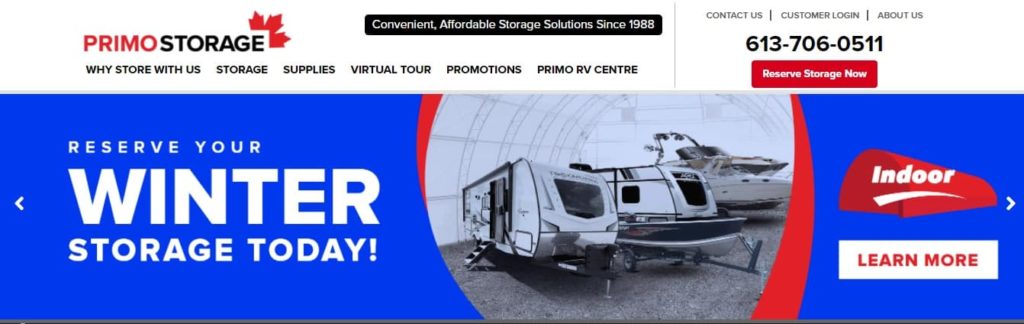 Primo Storage's homepage