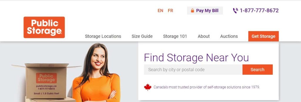 Public Storage's homepage