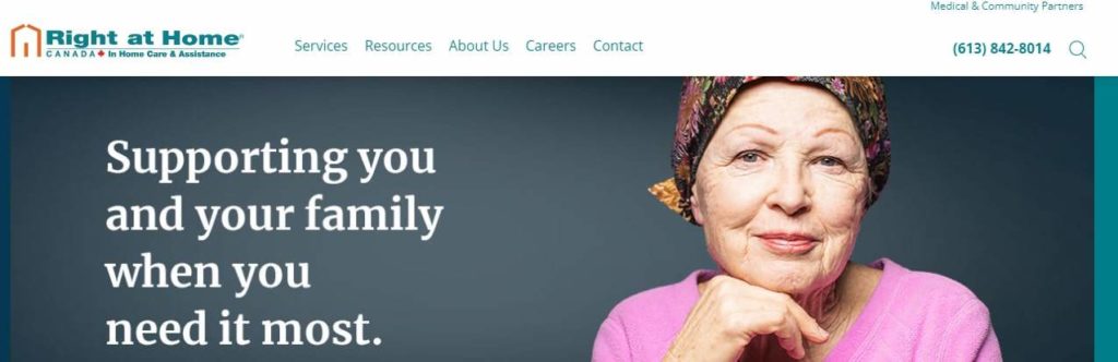 Right at Home's homepage