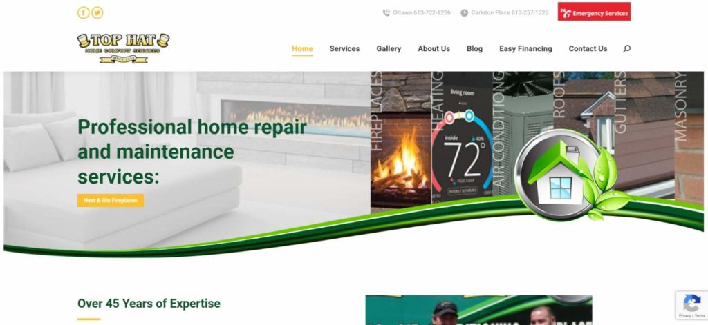 Top Hat Home Comfort Services homepage