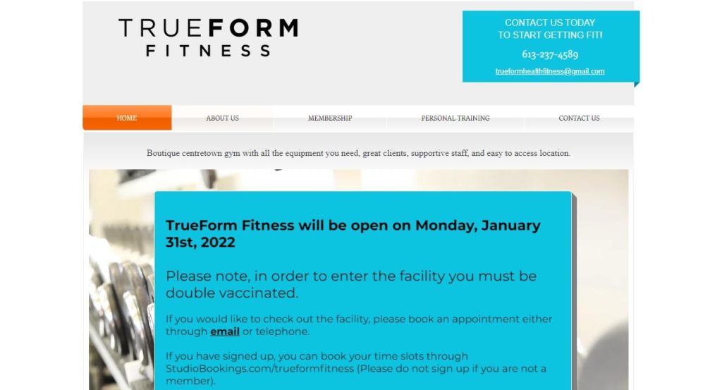 Trueform Fitness's homepage