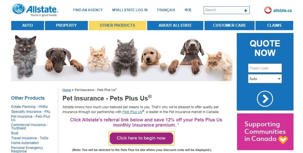 Allstate Pet Insurance Homepage
