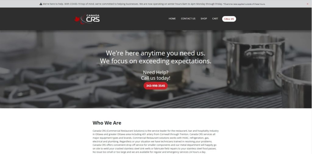 Canada CRS (Commercial Restaurant Solutions) Homepage