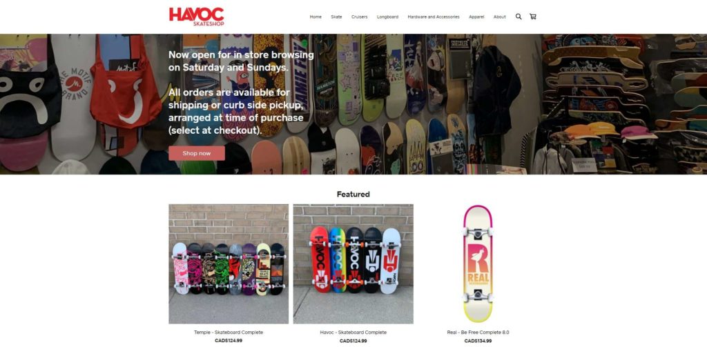 Havoc Skate Shop Homepage