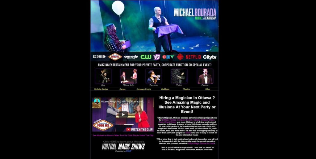 Ottawa Magician, Michael Bourada Homepage