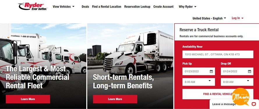 Ryder Truck Rental Homepage