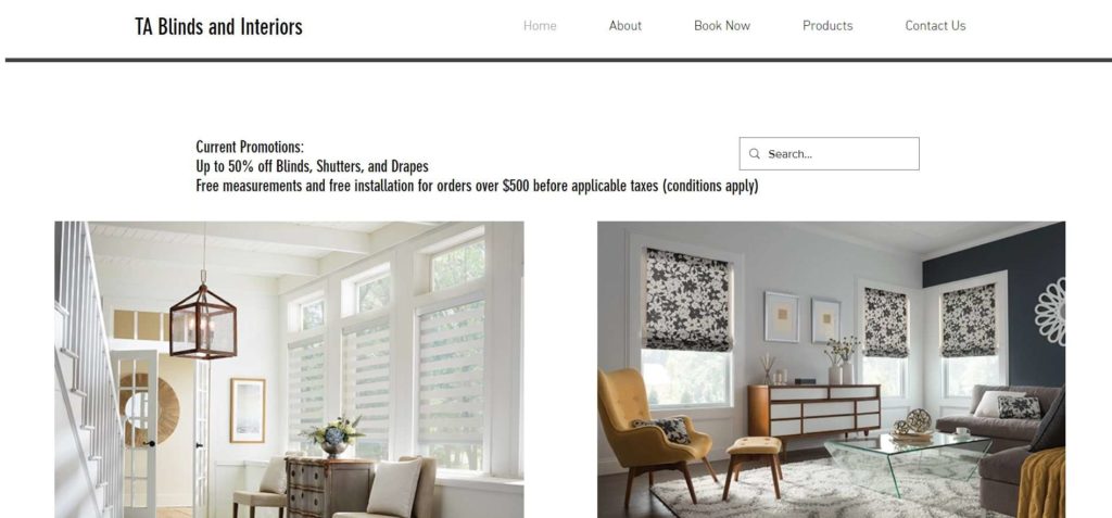 TA Blinds and Interiors Homepage
