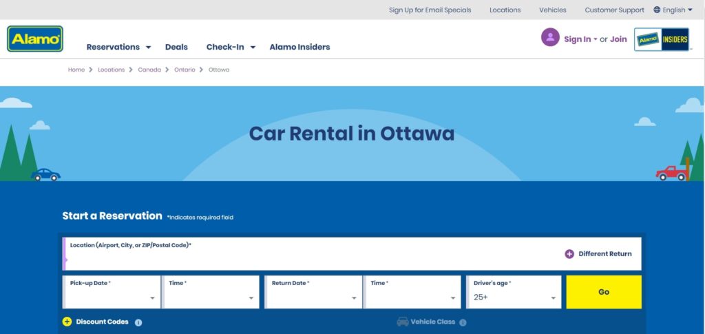 Alamo Rent A Car Homepage
