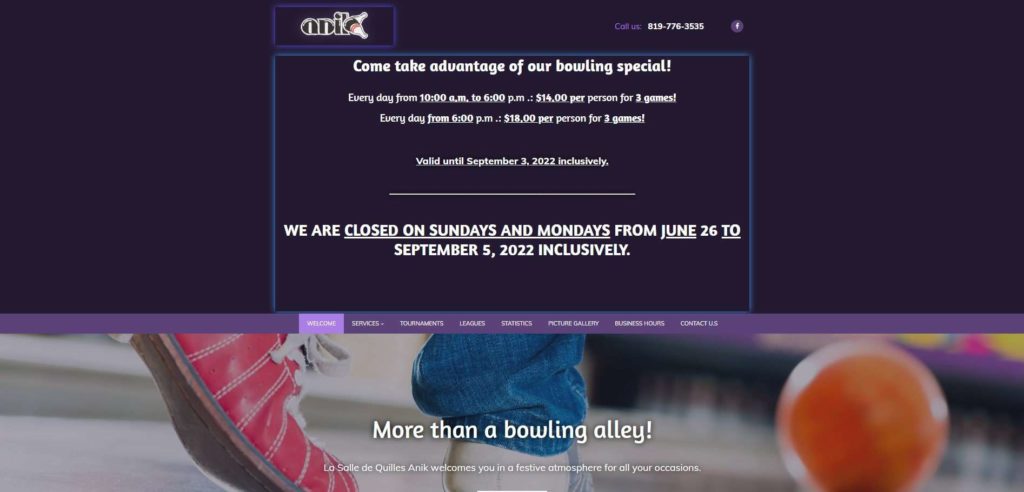 Anik Bowling Hall Homepage