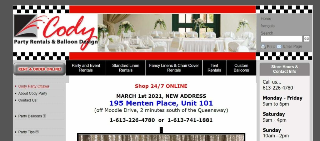 Cody Party Rentals & Balloon Design Homepage