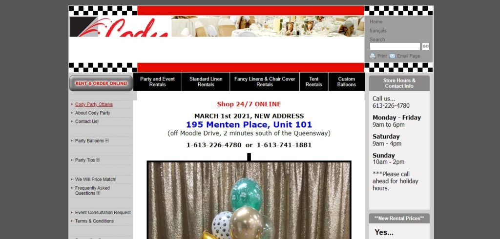 Cody Party Rentals & Balloon Design Homepage