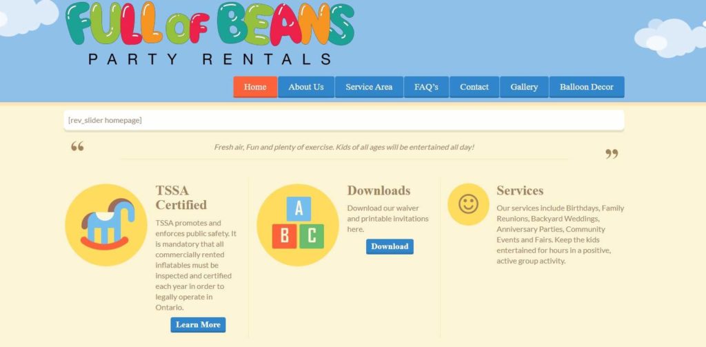 Full Of Beans Party Rental Homepage