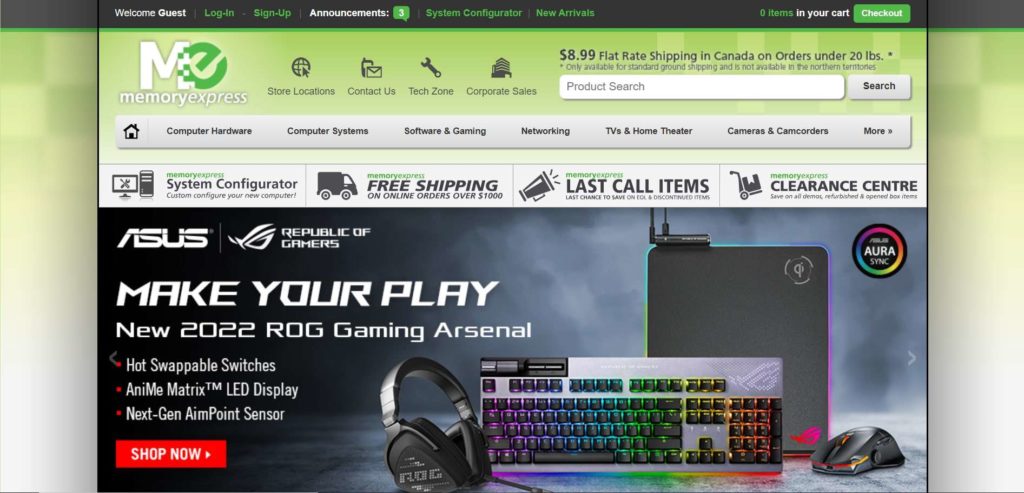 Memory Express Homepage