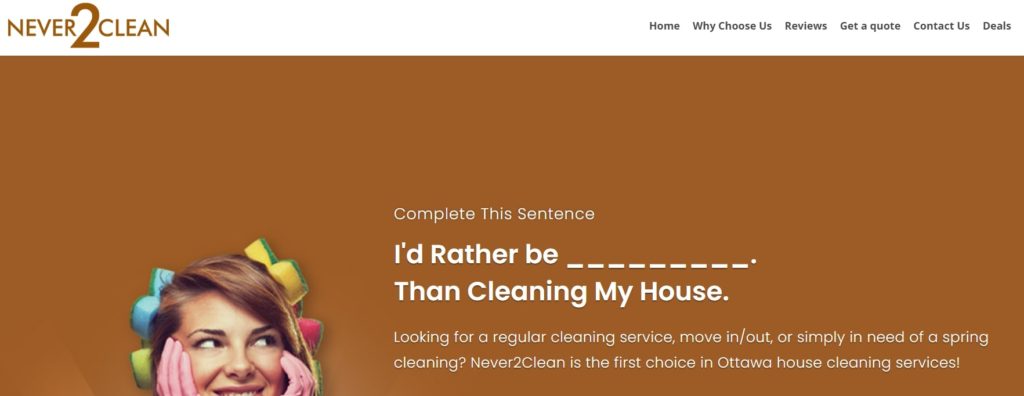 Never2Clean Homepage