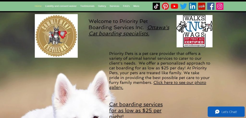 Priority Pet Boarding Services Inc. Homepage