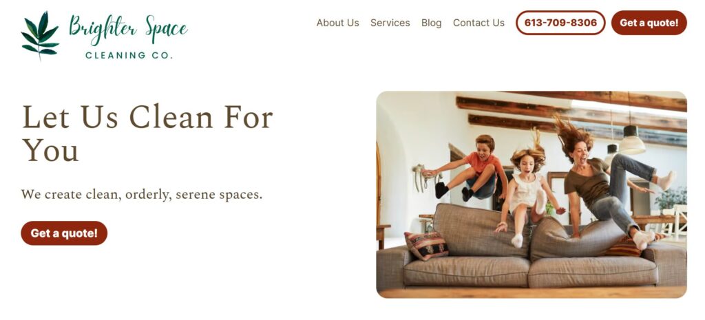 Brighter Space Cleaning Co homepage