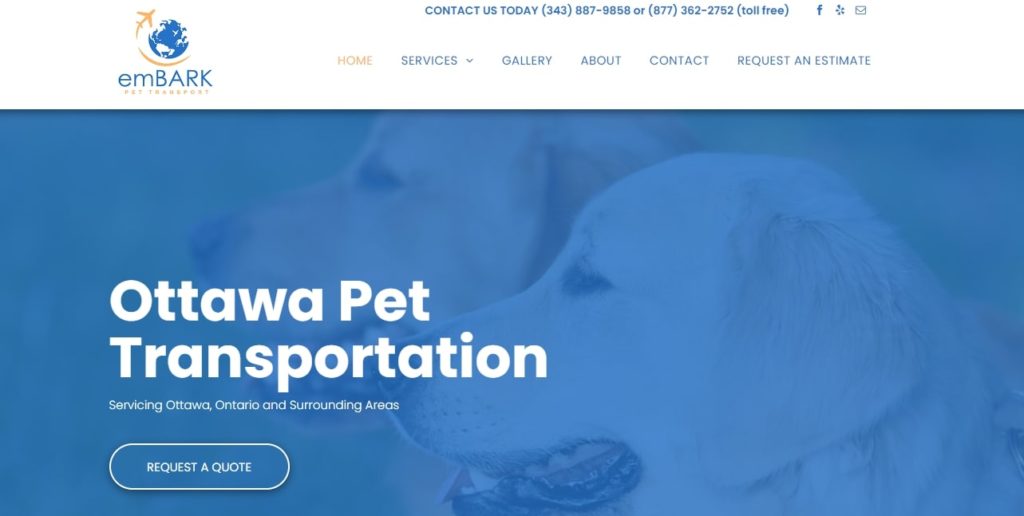 Embark Pet Transport Homepage