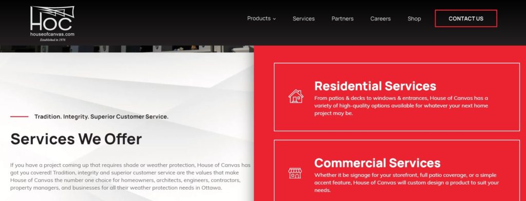 House of Canvas Products Homepage