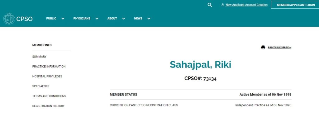 Dr. Riki Sahajpal Clinic Homepage