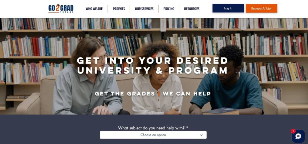 Go2Grad Tutors Homepage