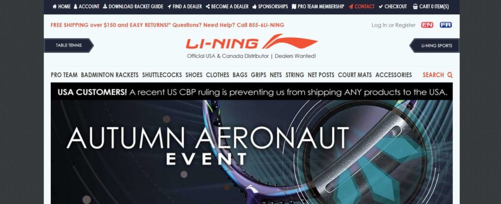 Li-Ning Ottawa Dealer Homepage