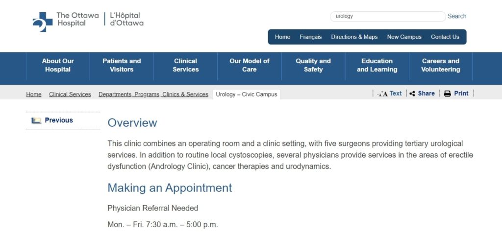 Ottawa Hospital Civic Campus - Urology Clinic Homepage